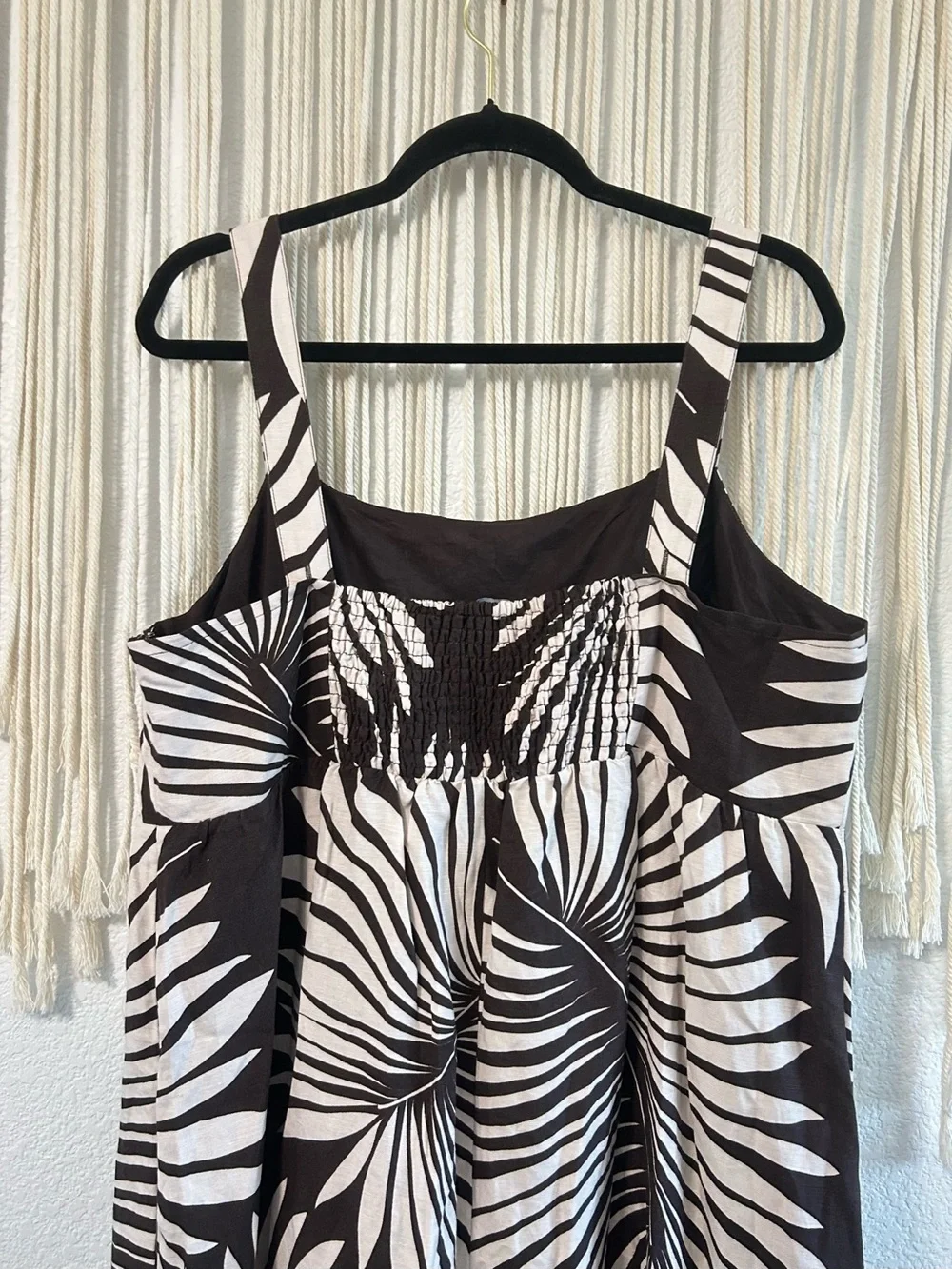 SANCTUARY Sundance Brown Palm-Print Maxi Dress with Cream Accents Linen Blend